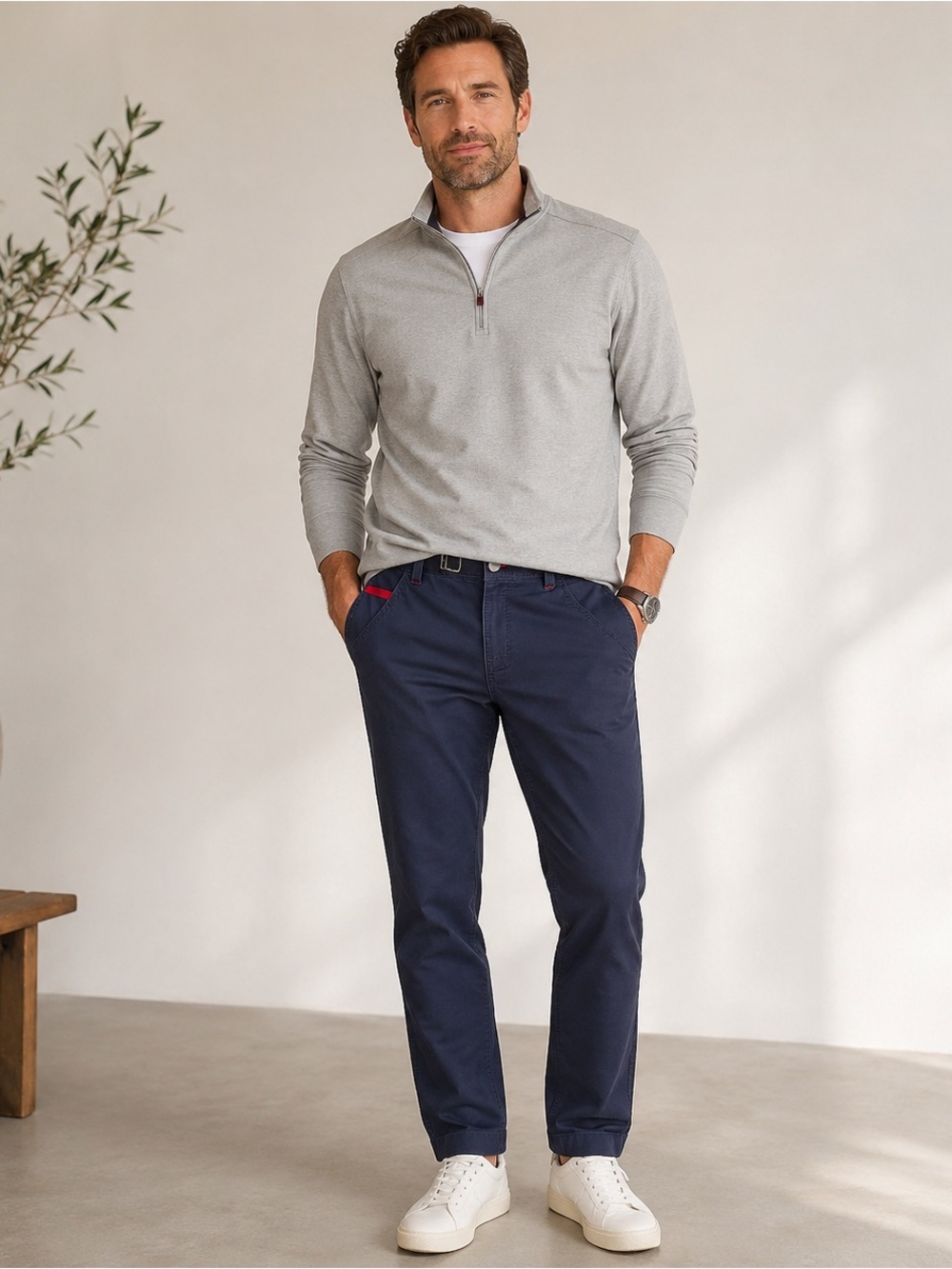 L.L. Bean Stretch Chino Straight Leg Utility Pants Navy 30x30 Built-In Belt